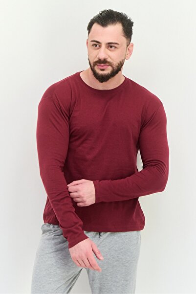 Kangol Men Crew Neck Long Sleeves Plain T-Shirt, Maroon