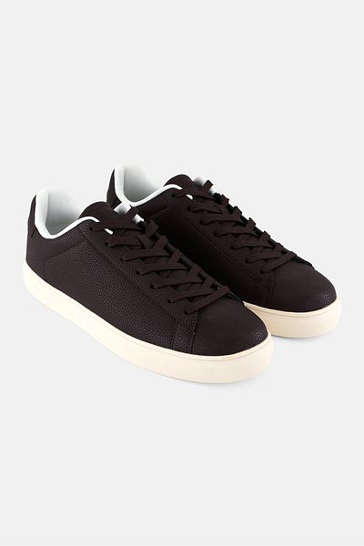 Algspar Men Brand Logo Lace Up Outdoor Shoes, Chocolate Brown