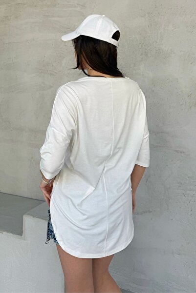 modavingo Γυναικείο εκρού V-λαιμόκοψη Casual Cut Tunic