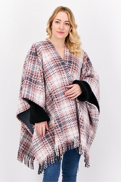 London Fog Women Plaid Open Front Poncho, Pink