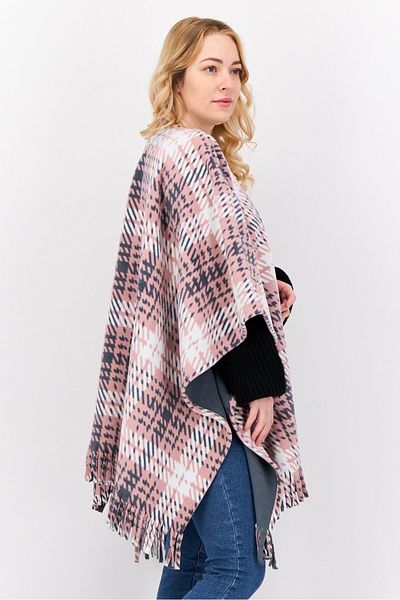 London Fog Women Plaid Open Front Poncho, Pink