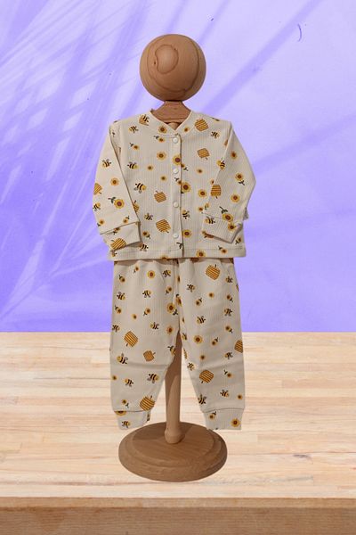 Baby s Breath Flower 100% Cotton 3-6-9-12 Months Baby Girl Bee Patterned Shirt Collar Snap Fastener Bottom Top Pajama Set 2 Piece Set