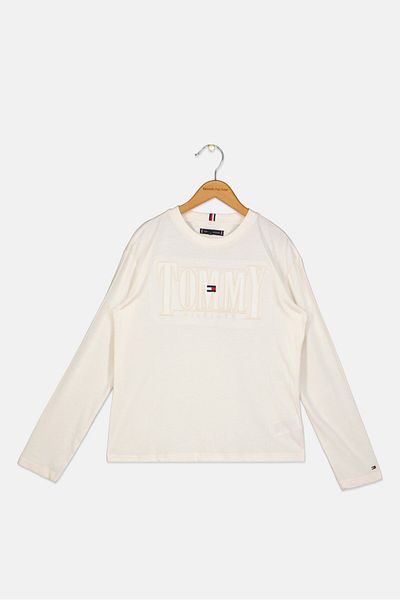 Tommy Hilfiger Kids Girl Crew Neck Long Sleeve Top, Cream