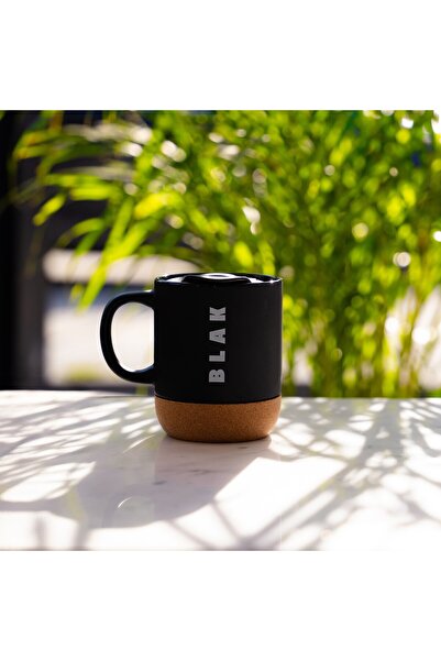 BLAK COFFEE CO Termal Kapaklı Mantar Taban Seramik Kupa - 330 ml.