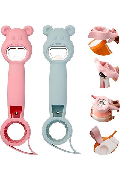 COOYA 4 in 1 Multifunction Can Opener for Beer Bottle, for Elderly Arthritis Sufferers, Pink+Blue,2PCS