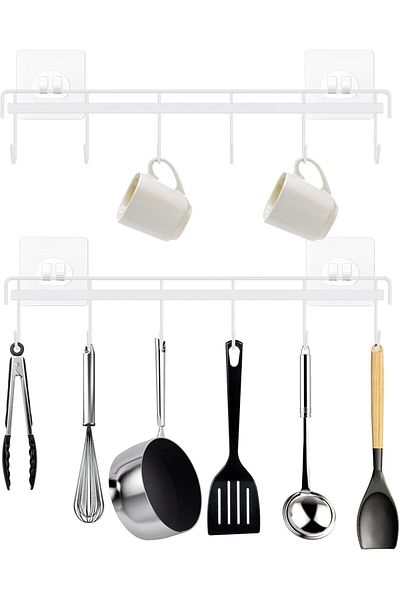 COOYA 2 Pack Kitchen Utensil Racks, No Drilling, Space Saving Kitchen Wall Hooks for Kitchen Bathroom