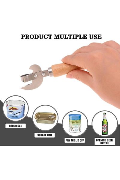 COOYA 2PCS Vintage Wooden Handle Tin Can Opener, Multi-Function, Comfortable, for Restaurant Home Camping