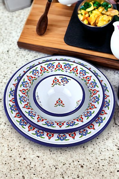 İnci Emaye 13-24-30 No 3-Piece Enameled Dinner Plate, Plate Serving, Food, Camping Picnic, Dowry, Gift
