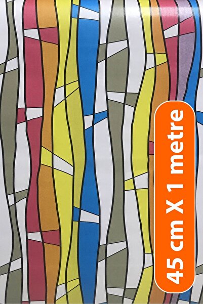 Örtücüm Renkli Vitray Desenli Kendinden Yapışkanlı Cam Folyo Filmi Balkon Kaplama Ofis Duşakabin 45 cm x 1 m