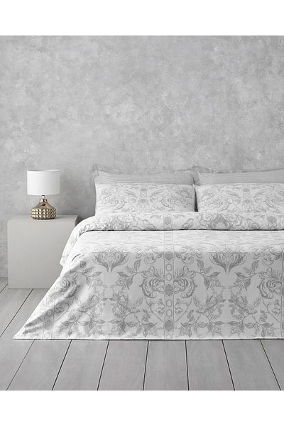 English Home Dainty Bird Cotton Satin Double Duvet Cover Set 200X220 cm Silver