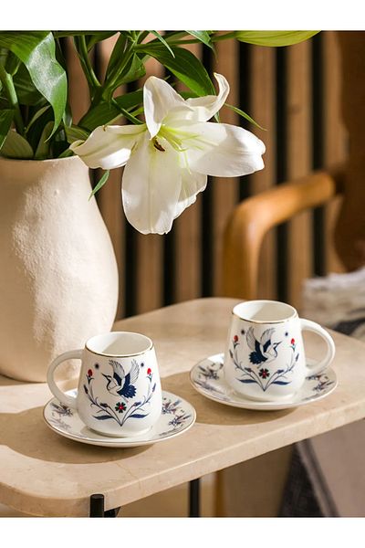 LC Waikiki Lcw Home Blue Printed 2-Person Porcelain Coffee Cup Set