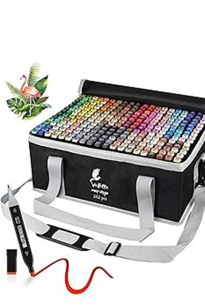 Mu Art Valletta Moringa Set of 262 Double Sided Art Marker Felt Tip Pens with Bag
