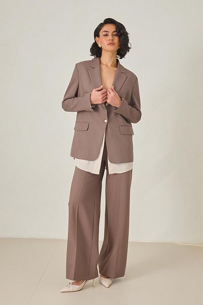 Setre Brown Single Button and Shirt Detailed Jacket