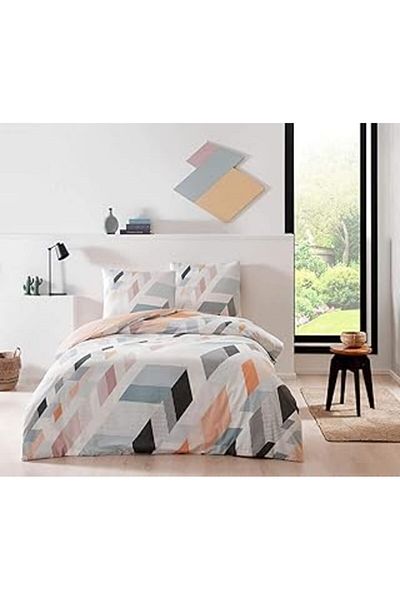 Hepta Collection Taç Denver Geometric Patterned 100% Cotton Duvet Cover Set, Mint, Single