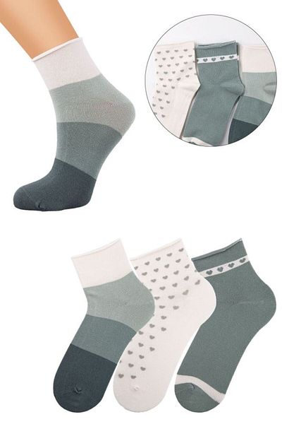 Bross Women's Striped Heart Pattern 3-Piece Elasticless Socks