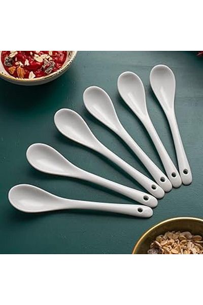 STOREMAX 7997-1 Set of 6 White Porcelain Spice Spoons - Breakfast Honey Jam Sugar Serving Spoons 13 cm
