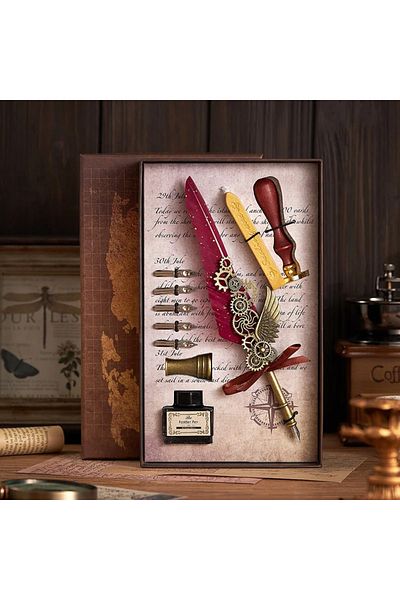 Wolawood Divit Inkwell Set Ottoman Calligraphy Line Art Antique Style Handmade Nostalgic Writing Set with Ink
