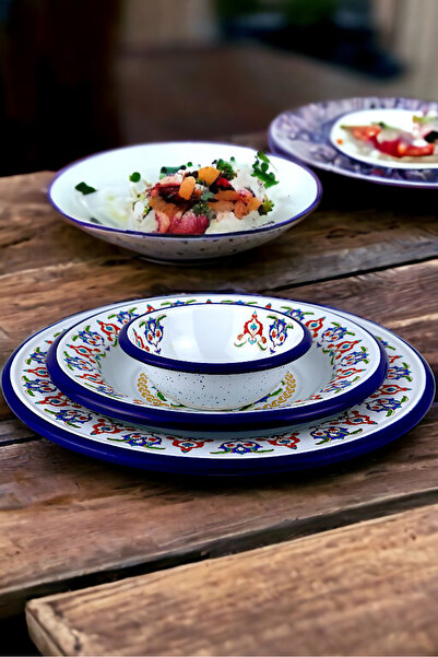 İnci Emaye 13-24-30 No 3'lü Emaye Yemek Tabağı, Tabak Servis, Yemek, Kamp Piknik, Çeyiz, Hediye