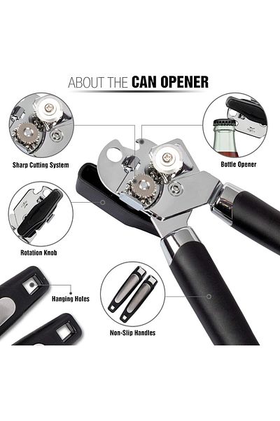 COOYA Handheld Heavy Duty Can Opener, Manual Smooth Edge Safe Cut for Beer Tin, Built in Bottle Opener