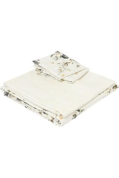 Serero Taç Maisy Patterned 100% Cotton Satin Duvet Cover Set, Cream, Double (Duvet Cover: 200X220 Cm/Sheet: