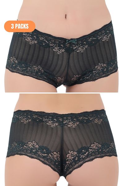 Merry Secret's Γυναικείο 3 τεμάχιο δαντέλα με λεπτομέρειες διάφανο κοντό σορτς μπόξερ