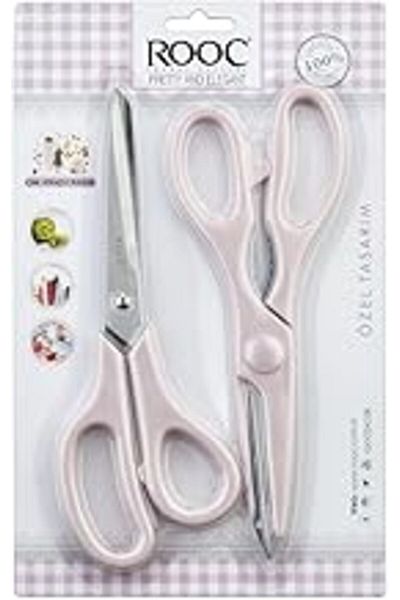 Hepta Collection Rooc Premium 2-Piece Ergonomic Kitchen Scissors - Pink, Steel Suitable for Food Contact