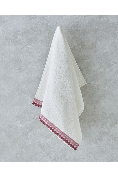 English Home Flower Line Cotton Crochet Face Towel 50X80 cm Ecru - Pink