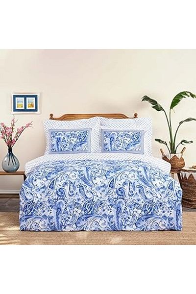 Hepta Collection طقم غطاء لحاف فردي من Karaca Home Bellance أزرق 100% قطن