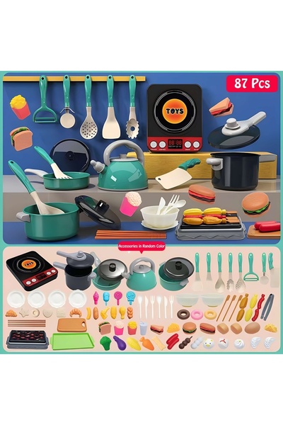 Choice1 مجموعة ألعاب مطبخ ملونة مكونة من 87 قطعة مع ألعاب تقطيع الفاكهة والخض...