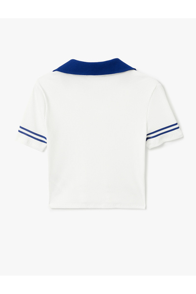 Koton Short Sleeve Polo Neck Ribbed Crop T-Shirt