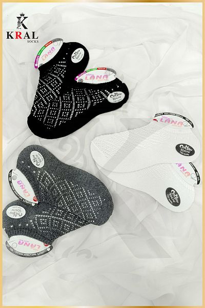 KRAL SOCKS Дамски (6 чифта) комплект невидими памучни чорапи с дантела, устойчиви на пот