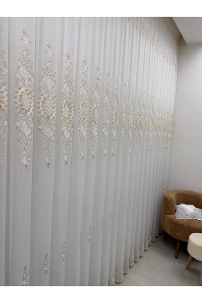 NİVEMESHOME HÜRREM GOLD DETAYLI 1/3 SIK PİLELİ TÜL PERDE APM