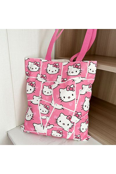 Choice Hello Kitty3 Hello Kitty Canvas Bag Sanrio Kawaii Cute Large Capacity Student Handbag Cartoon Tote W