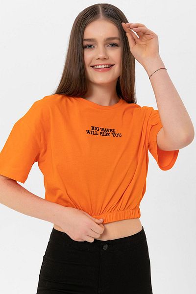 ŞİMAL Tricou scurt cu decolteu - Detaliu cu text și cauciuc, pentru femei, 240008