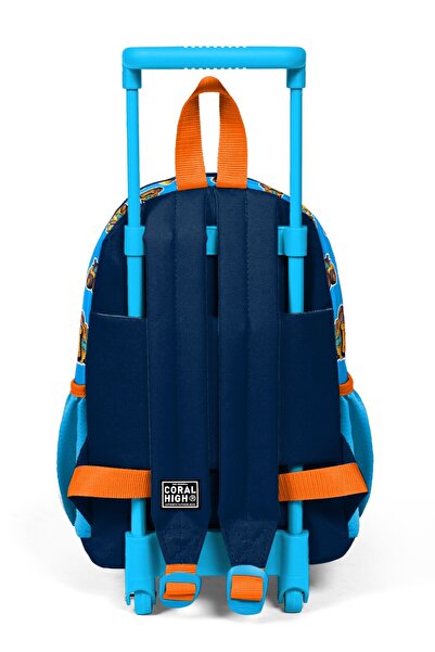 Coral High Minik Yuva Çekçekli Sırt Çantası Mavi Turuncu Dinozor Desenli İki Bölmeli 23571