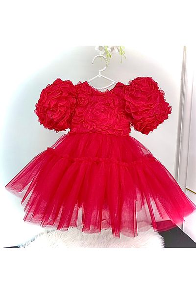 İlknur Karaca Design Fusta trandafir rosu rochie pentru fete cu volane pentru ocazii speciale