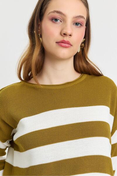 Rays 5380 Crew Neck Striped Sweater Oil Green