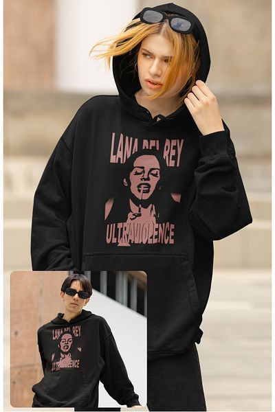 Fuddy Moda Φούτερ Lana Del Rey με στάμπα με κουκούλα, Unisex Oversize Φούτερ με στάμπα Lana Del Rey