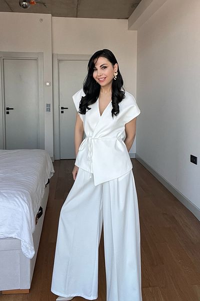 Seda Yalçın Atelier Ecru t Sleeve Tie-Up Vest Trousers Set