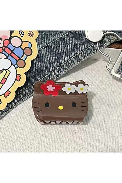 Choice black Sanrio Hello Kitty Hair Clip Y2K Anime Black Leather Hello Kitty Hair Clip Cartoon Cute Girl B