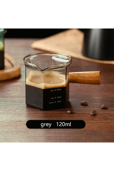 Choice 120ml grey 120ml Glass Espresso Measuring Cup with Wood Handle Hexagon...