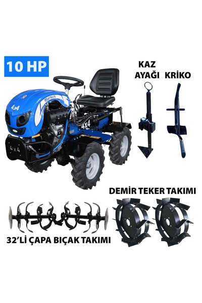 BARTECH 4x4 Dizel Marşlı Mini Traktör Çapa Makinası 10 Hp