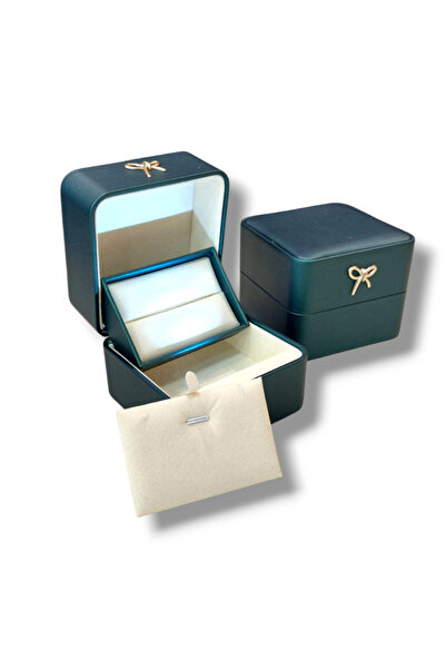 Metro Kuyumculuk Malzemeleri Işıklı Yüzük Ve Kolye Kutusu Deri Yeşil