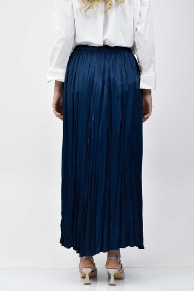 birizmoda Спідниця з еластичним поясом і складками з атласу - нафтова синя