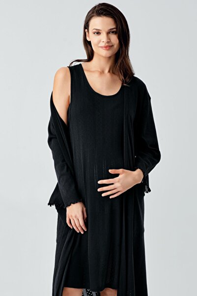 Artış Thick Strap Openwork Flexible Cotton Maternity Dressing Gown Nightgown Set