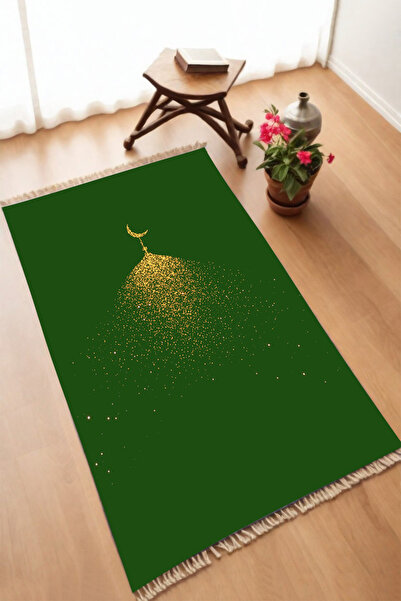 DEKOMOD سجادة صلاة مزخرفة مطبوعة رقمية سوداء غير قابلة للانزلاق مقاس 75 × 120