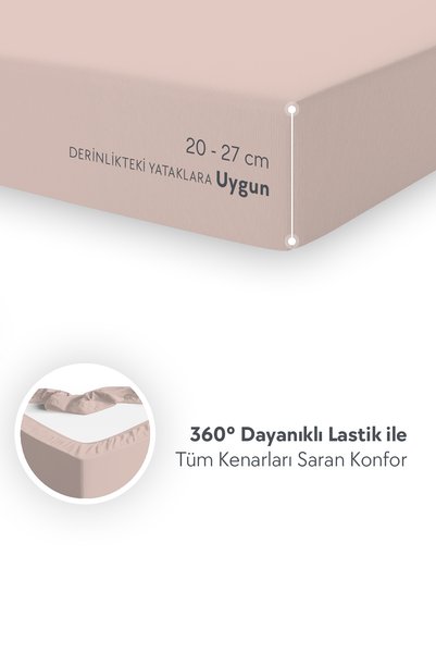 CALMERA %100 Pamuk Penye Lastikli Çarşaf - Tek Kişilik | Ara Boy | Plus Ebat - Fitted - Pudra