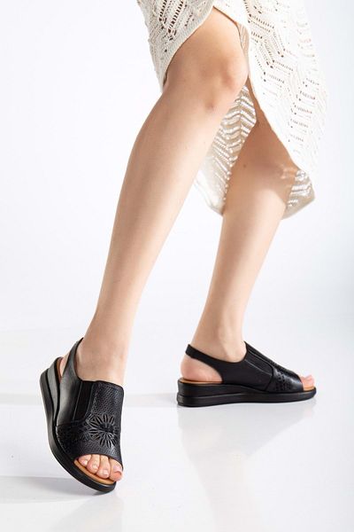 ANALİN SHOES Sandale negre de damă din piele naturală