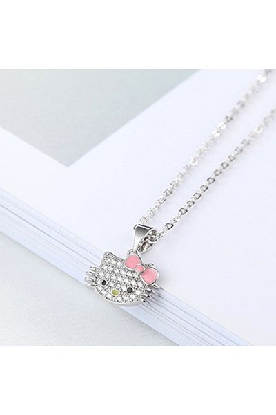 Miniso 2 Kawaii Sanrio Hello Kitty Rhinestone Necklace Ring Adjustable Pendant Accessories Girls Toy Gift