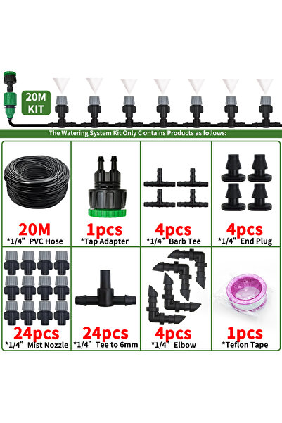Choice1 نظام ري أوتوماتيكي محمول مزود بـ 24 فوهة، بطول 20 مترًا، مناسب للحدائق.